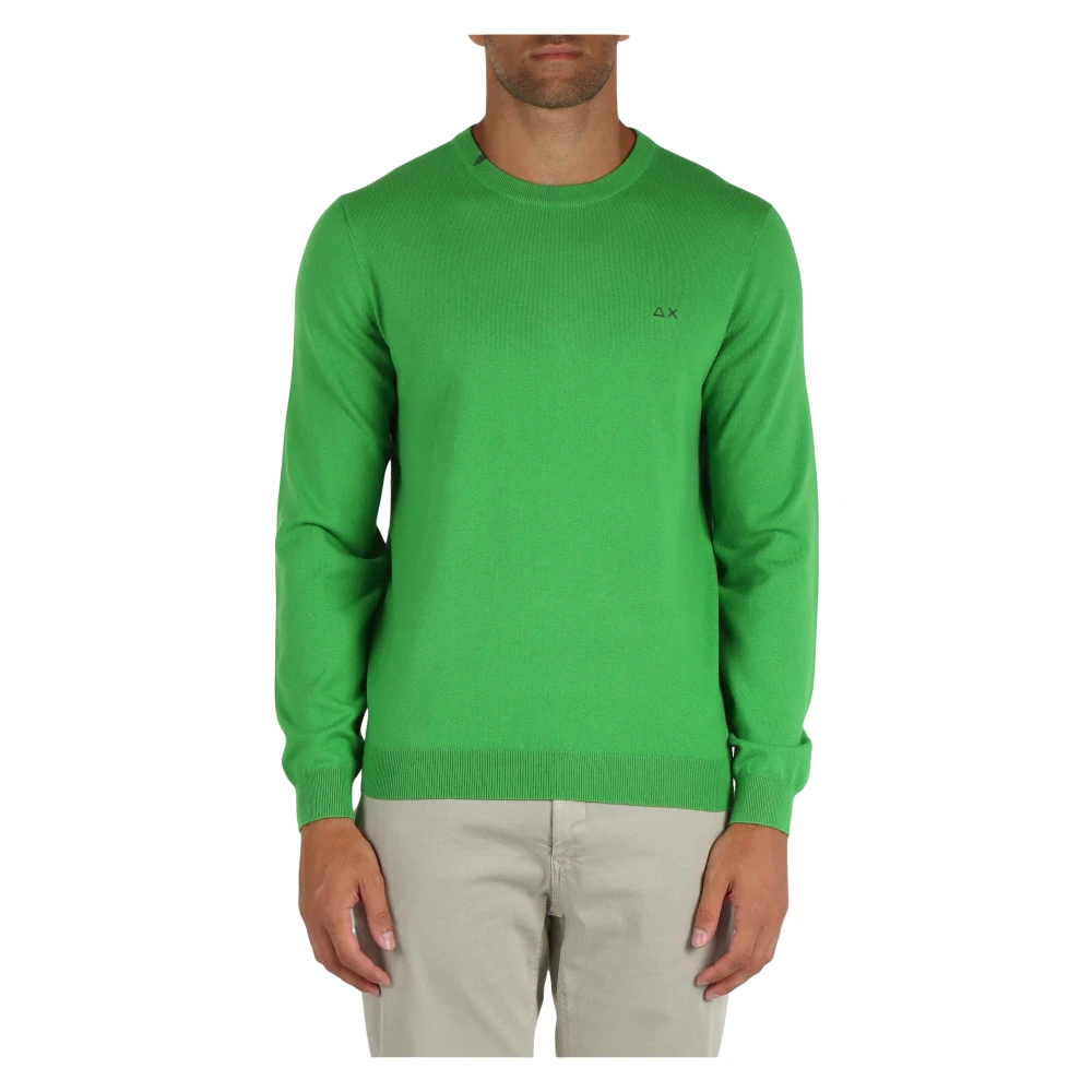 Sun68 Merino Wol Katoen Geborduurde Sweater Green Heren