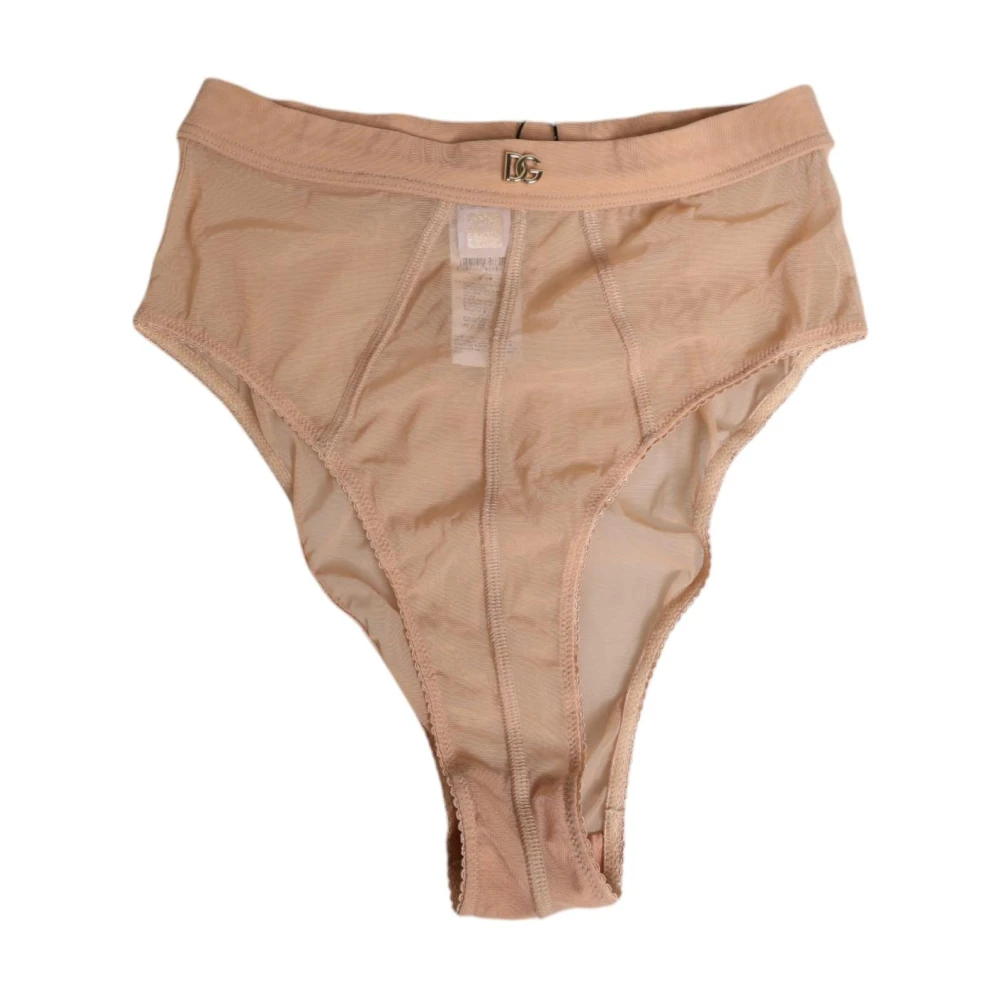 Dolce & Gabbana Women's Beige Underpants, L, Sheer Mesh High Waist Briefs