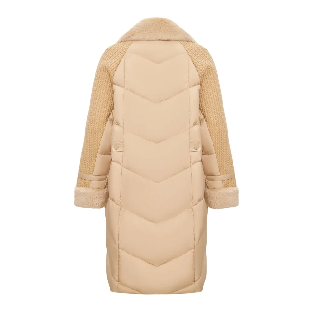 Cesare Gaspari Lange Gewatteerde Jas Oversized Stijl Beige Dames