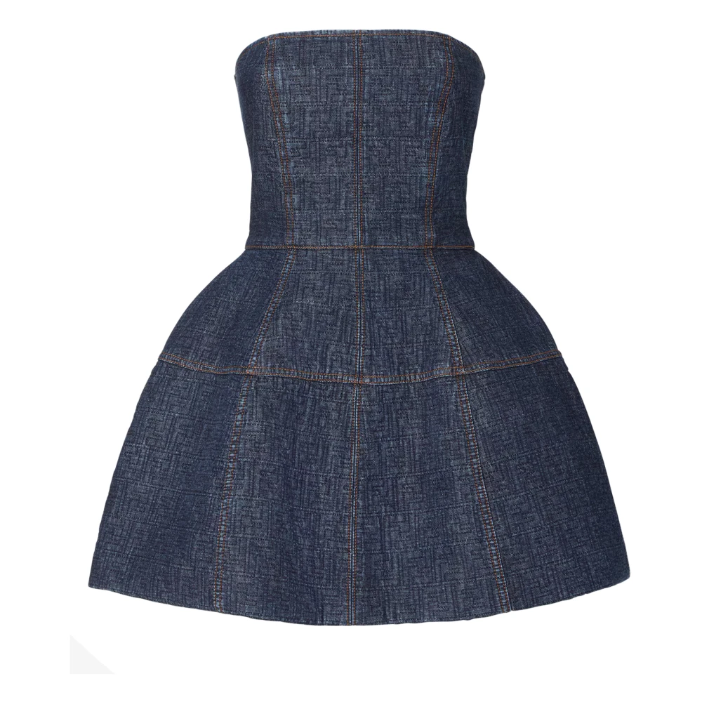 Fendi Women's Blue Ff Denim Bustier Dress - Short Dresses - S - Dresses