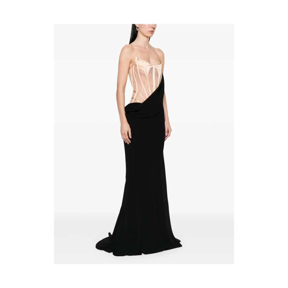 Mugler Zwarte Vetersluiting Mieder Transparante Bustier Jurk Black Dames