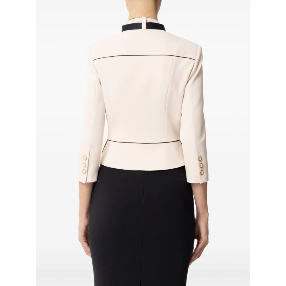Elisabetta Franchi Beige Peplum Jas met Piped Trim Beige Dames