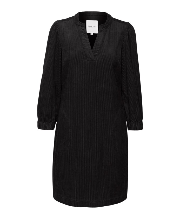 black-3-4-sleeve-dress-with-v-neck