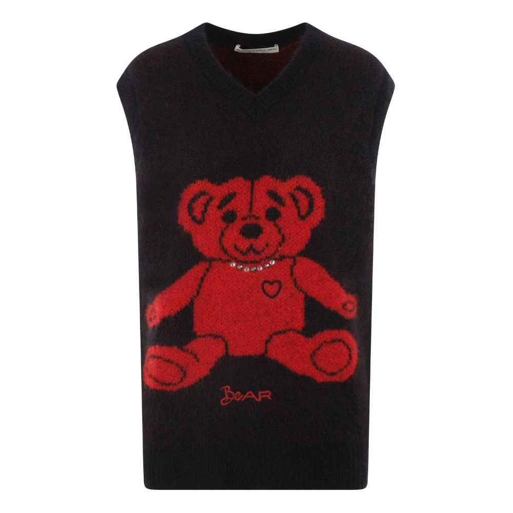 Alessandra Rich Svart Mohair Bear Intarsia Tröja Black, Dam