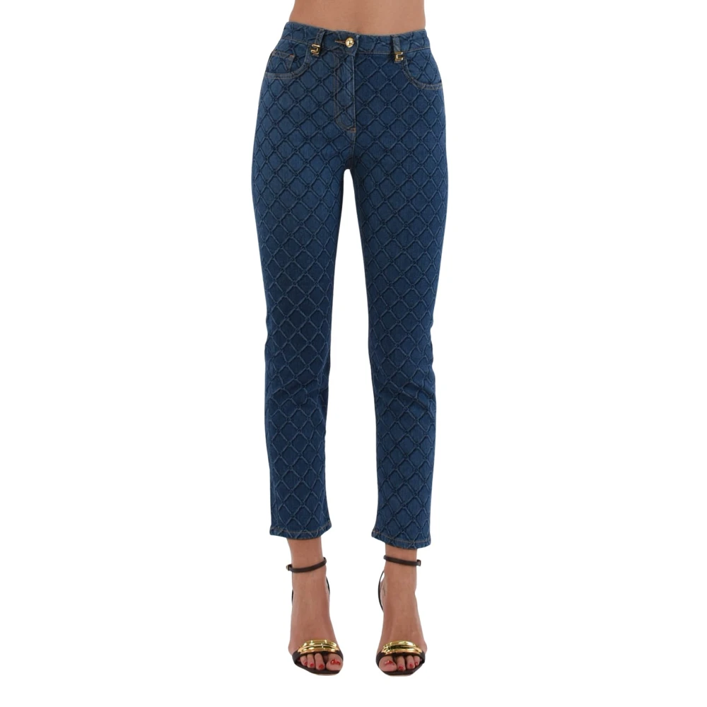 Elisabetta Franchi Denim Jeans met Diamantprint Blue Dames