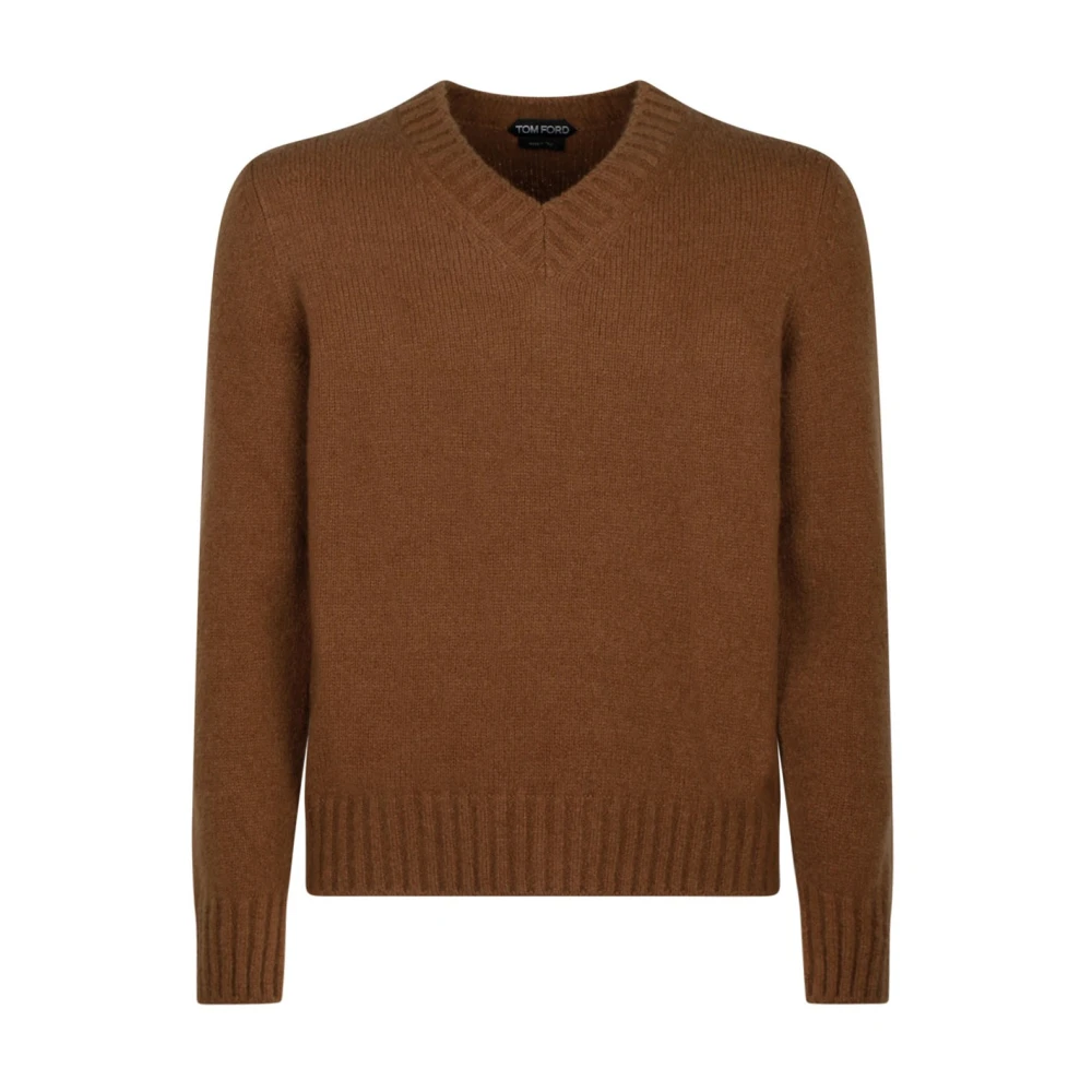 Tom Ford Karamel V-hals Kasjmier Trui Brown Heren
