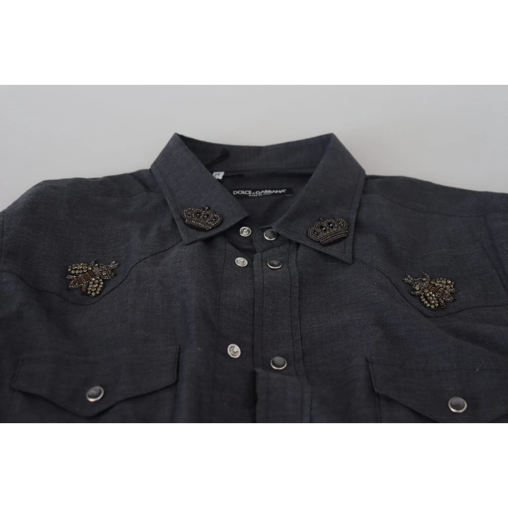 Dolce & Gabbana Blauw Denim Casual Slim-Fit Overhemd Blue Heren