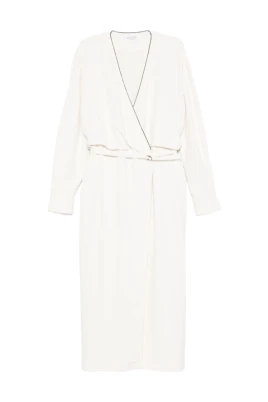 Vit Embellished Wrap Midi Klänning