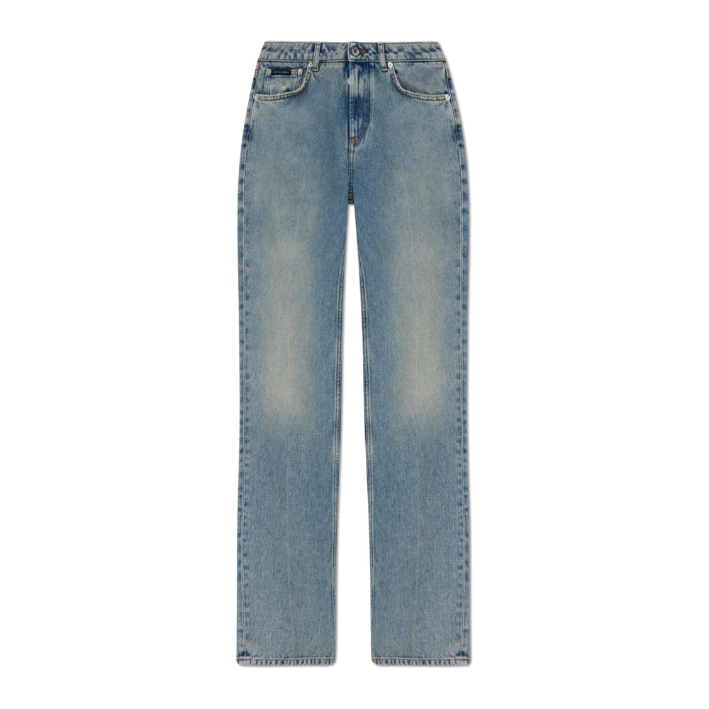 Dolce & Gabbana Blue Vintage-Effect Jeans - Female - Straight Fit Jeans - M - Jeans