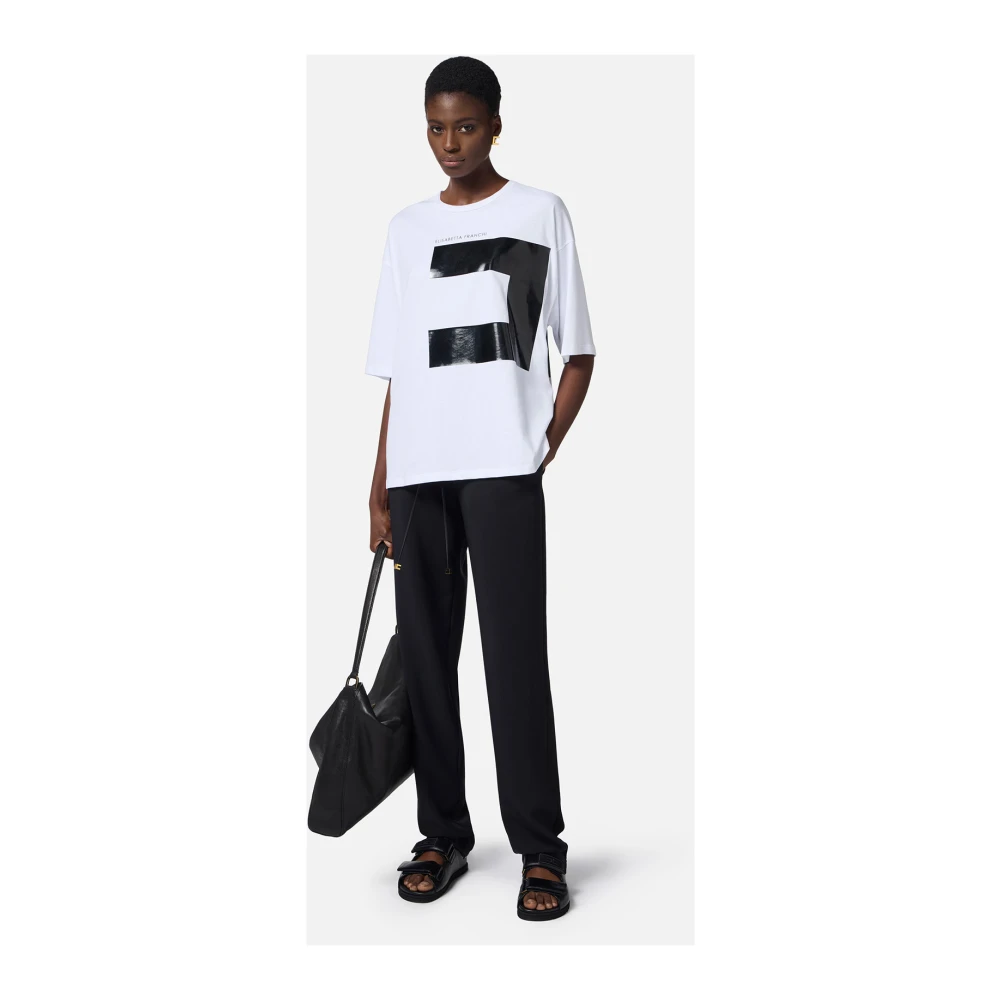 Elisabetta Franchi Oversized Katoenen T-shirt met Logoprint White Dames