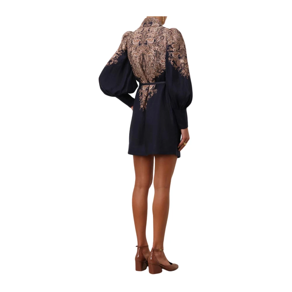 Zimmermann Navy Paisley Linnen Tuniekjurk Multicolor Dames