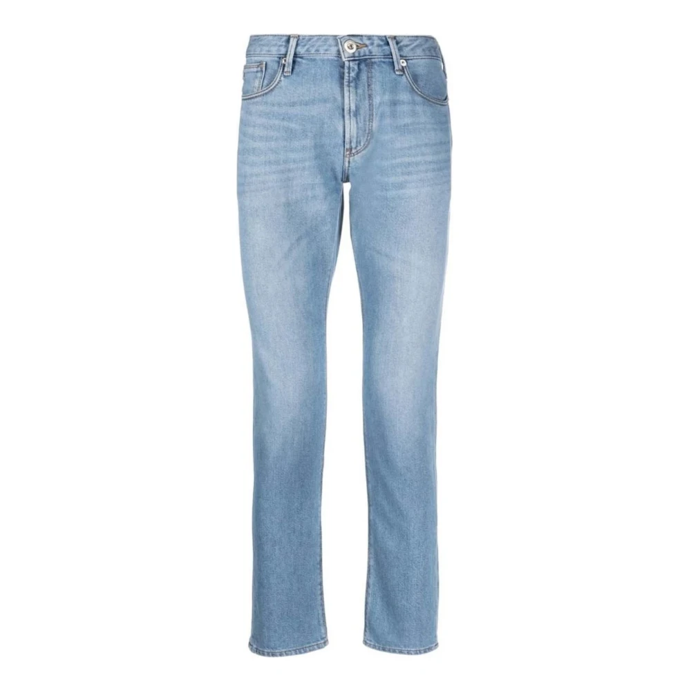 Emporio Armani Lichtblauwe Denim Jeans met Leren Logo Blue Heren