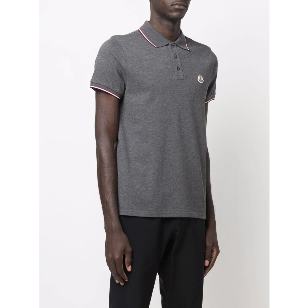 Moncler Grijze Logo Patch Polo T-shirt Gray Heren