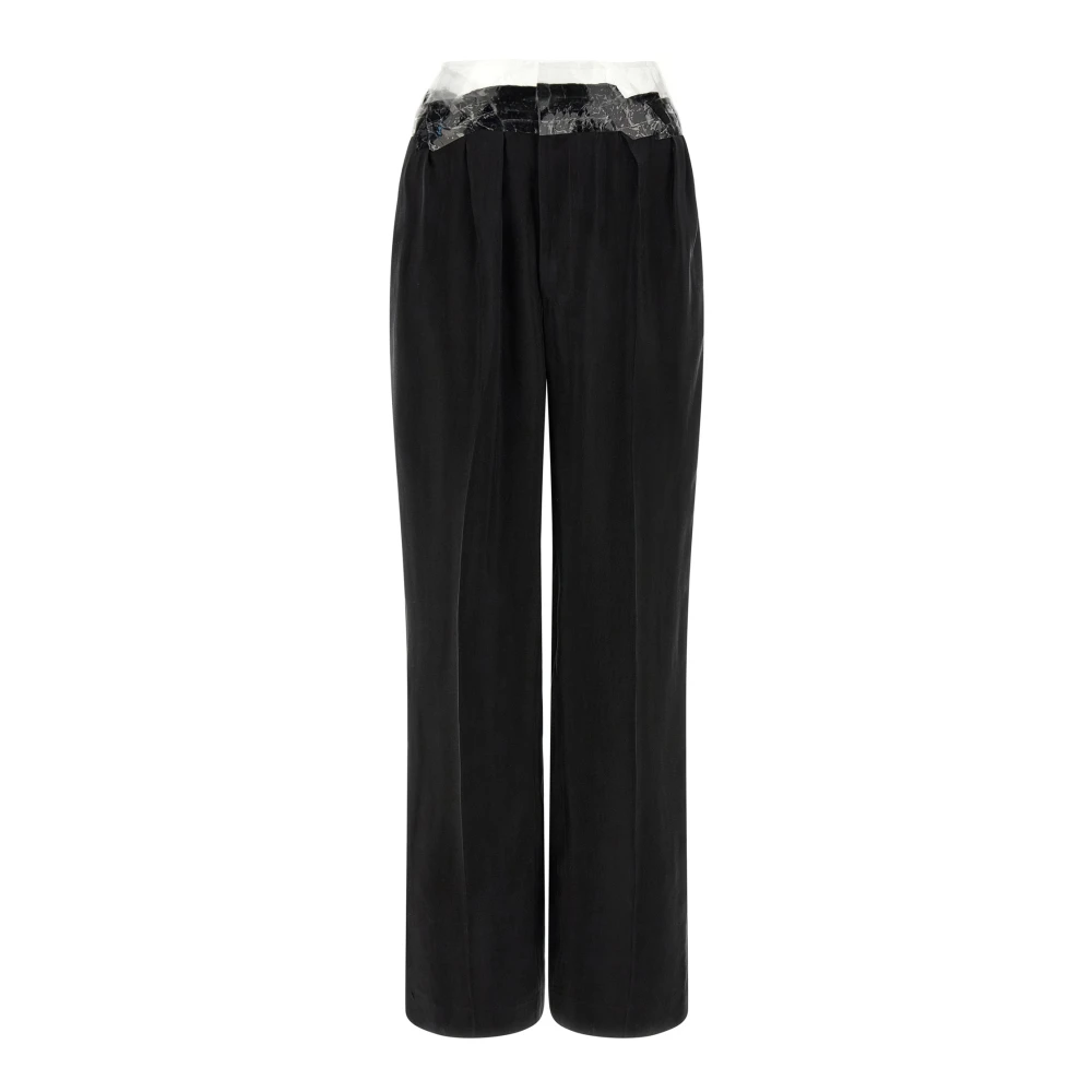 Maison Margiela Black Taped Fluid Cupro Trousers - Female - Wide Trousers - S - Trousers
