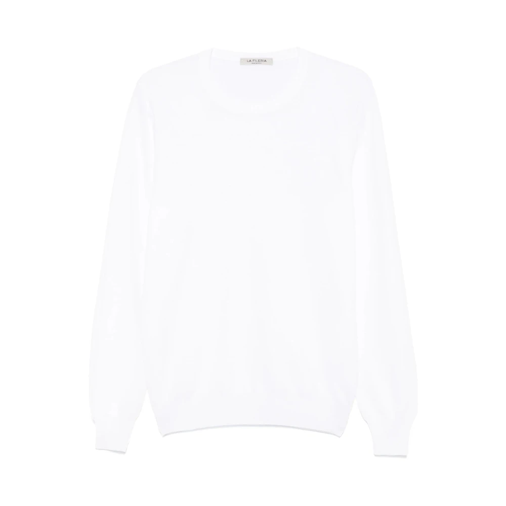 La Fileria Witte Geribbelde Crew Neck Sweater White Heren