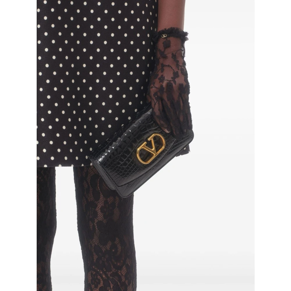 Valentino Zwarte jurk met stippenprint en strikdetail Black Dames