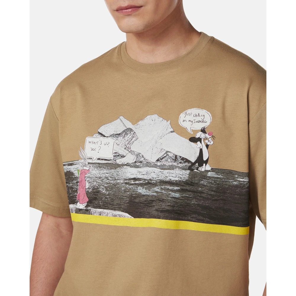 Iceberg Modderkleurig regular fit katoenen jersey T-shirt met logo Brown Heren