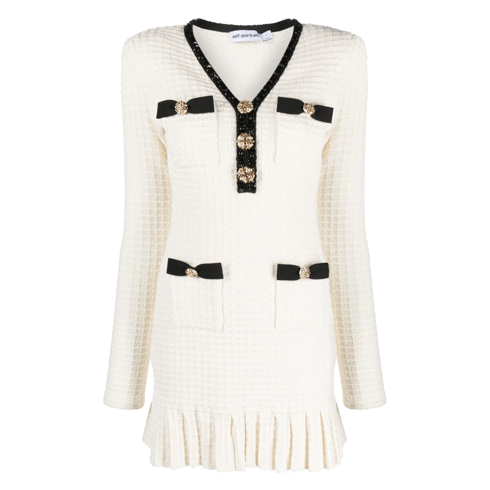 Self Portrait Elegante Beige Gebreide Mini Jurk Beige Dames