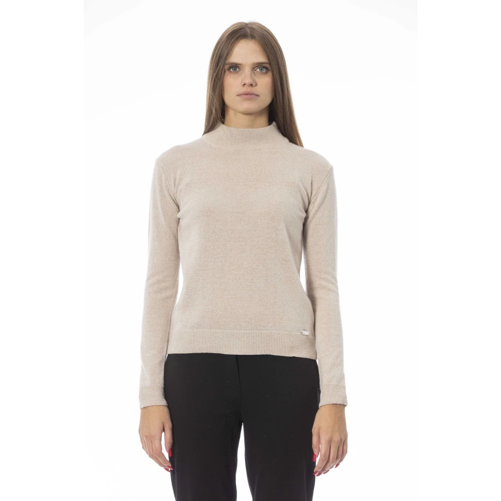 Baldinini Trendy Gebreide Trui met Monogramdetail Beige Dames