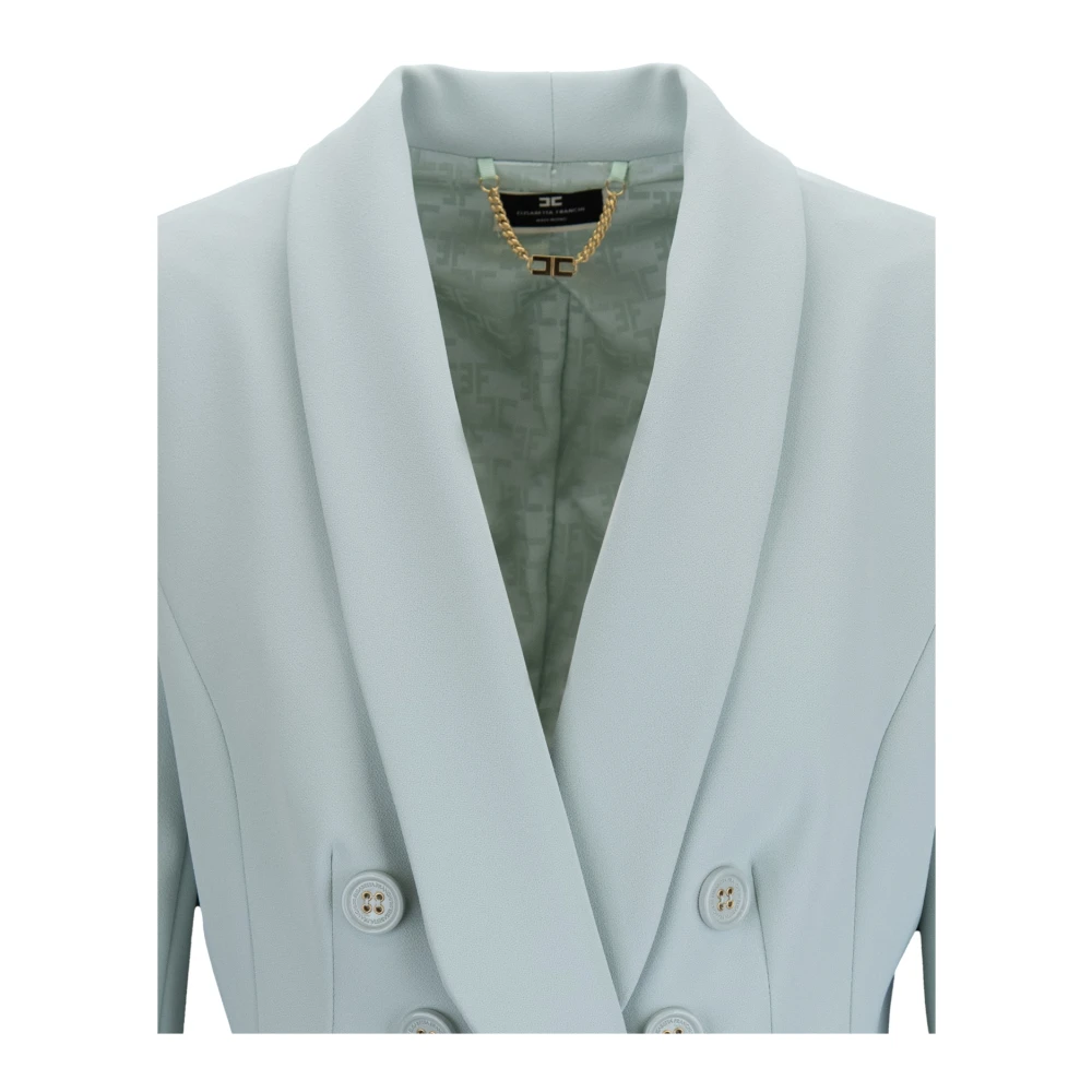 Elisabetta Franchi Diepe V-hals Geknoopte Blazer Blue Dames