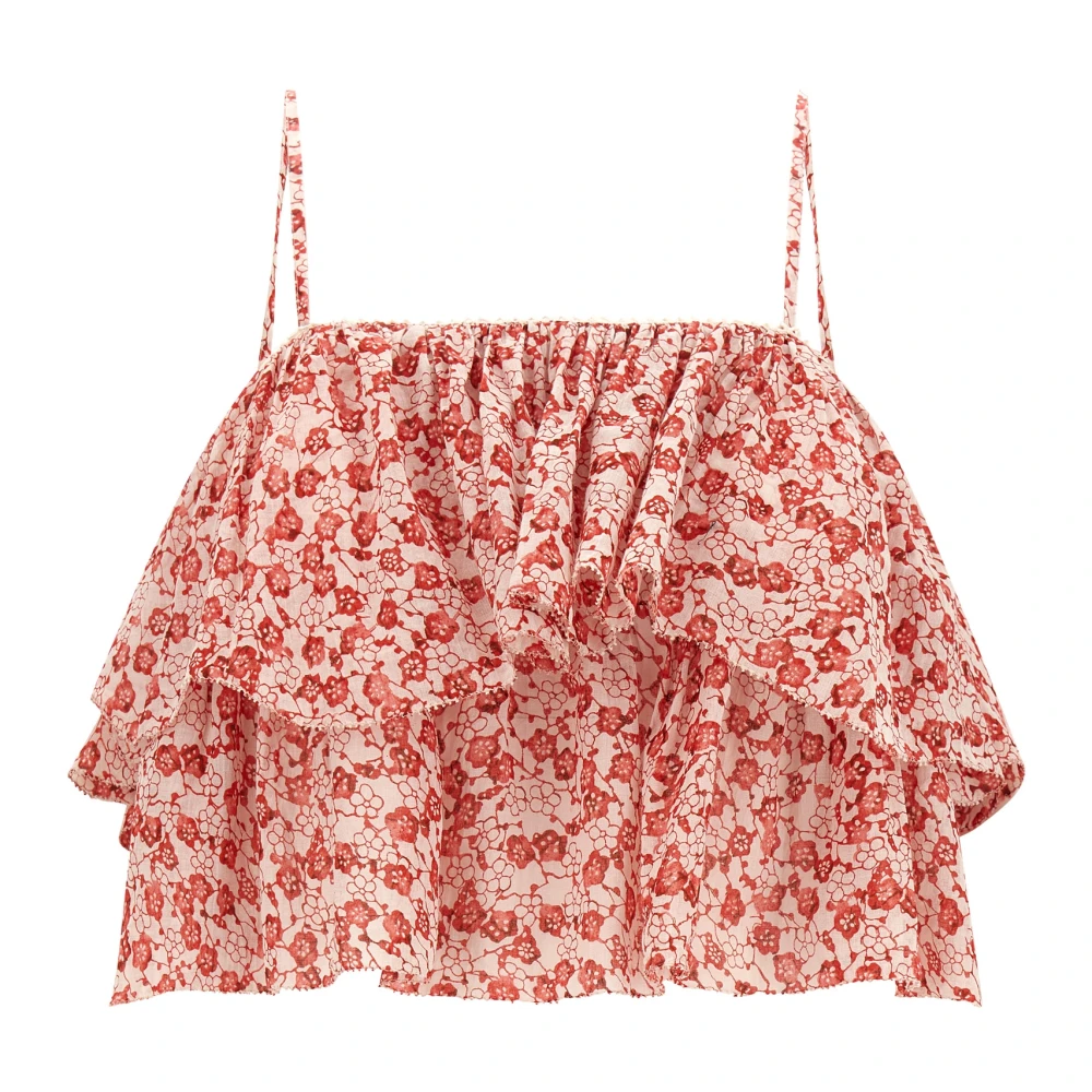 Marant Étoile Women's Red Sleeveless Tops, M, Erisa Double Flounce Crop Top