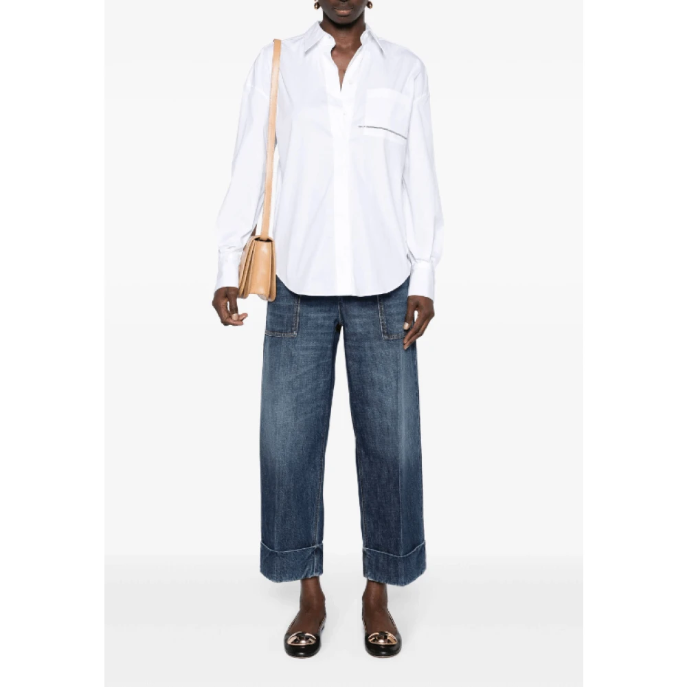 BRUNELLO CUCINELLI Witte Poplin Shirt met Monili Ketting White Dames