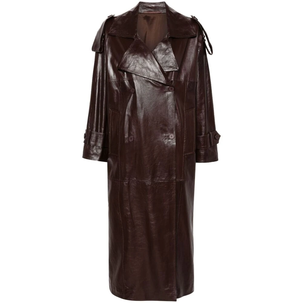 Salvatore Santoro Koffiebruin Leren Jas Paneeldesign Brown Dames