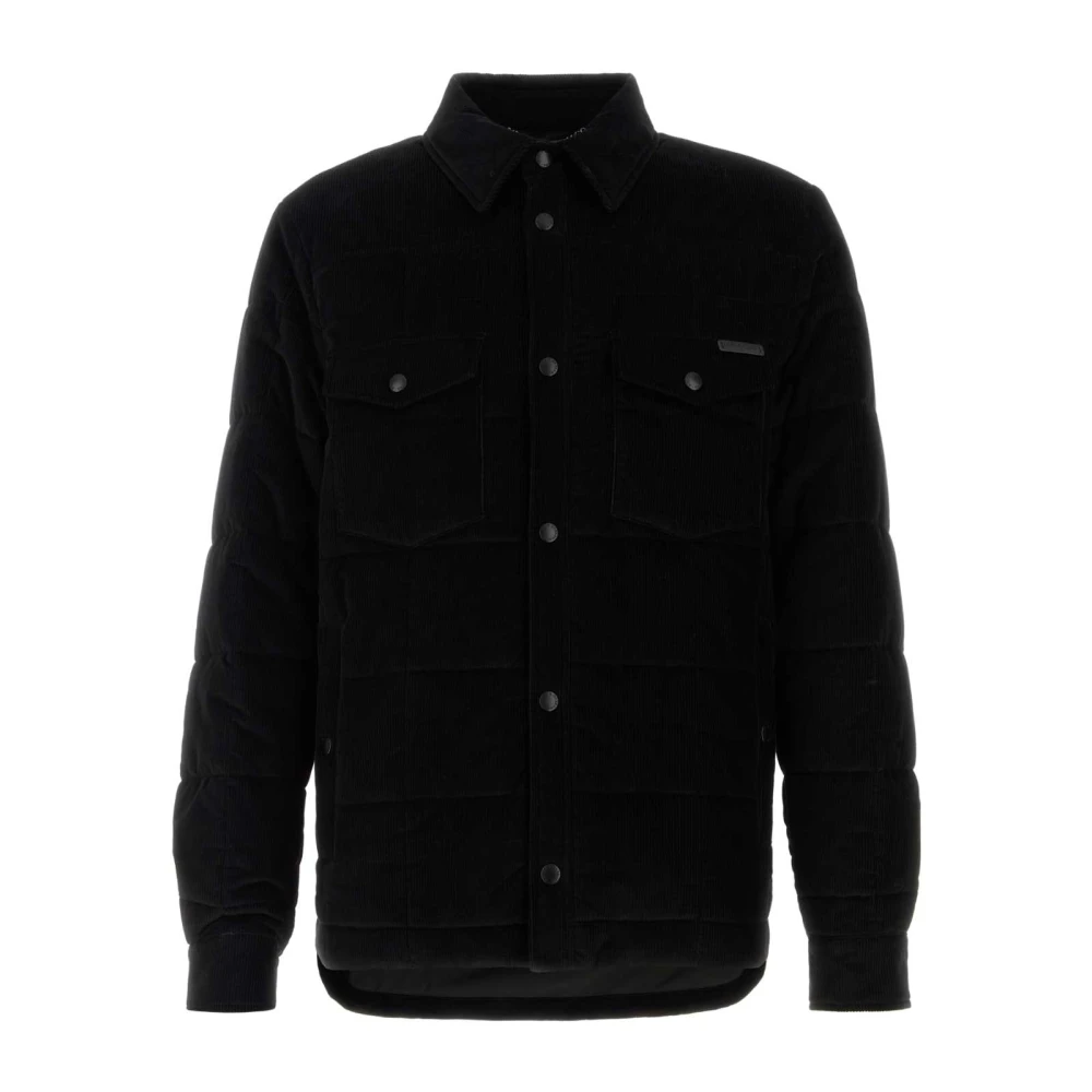 Dolce & Gabbana Zwarte Corduroy Gewatteerde Jas Black Heren