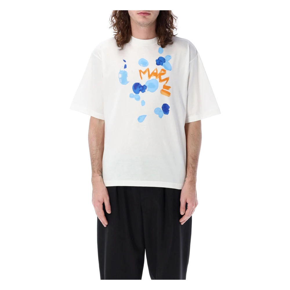 Marni katoenen t-shirt met druipend print White Heren