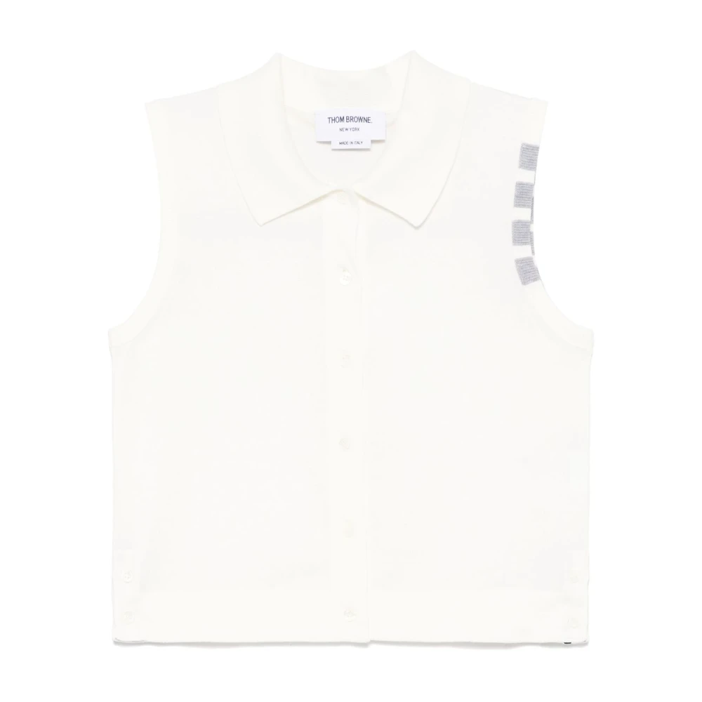 Thom Browne Witte Mouwloze Polokraag Top White Dames