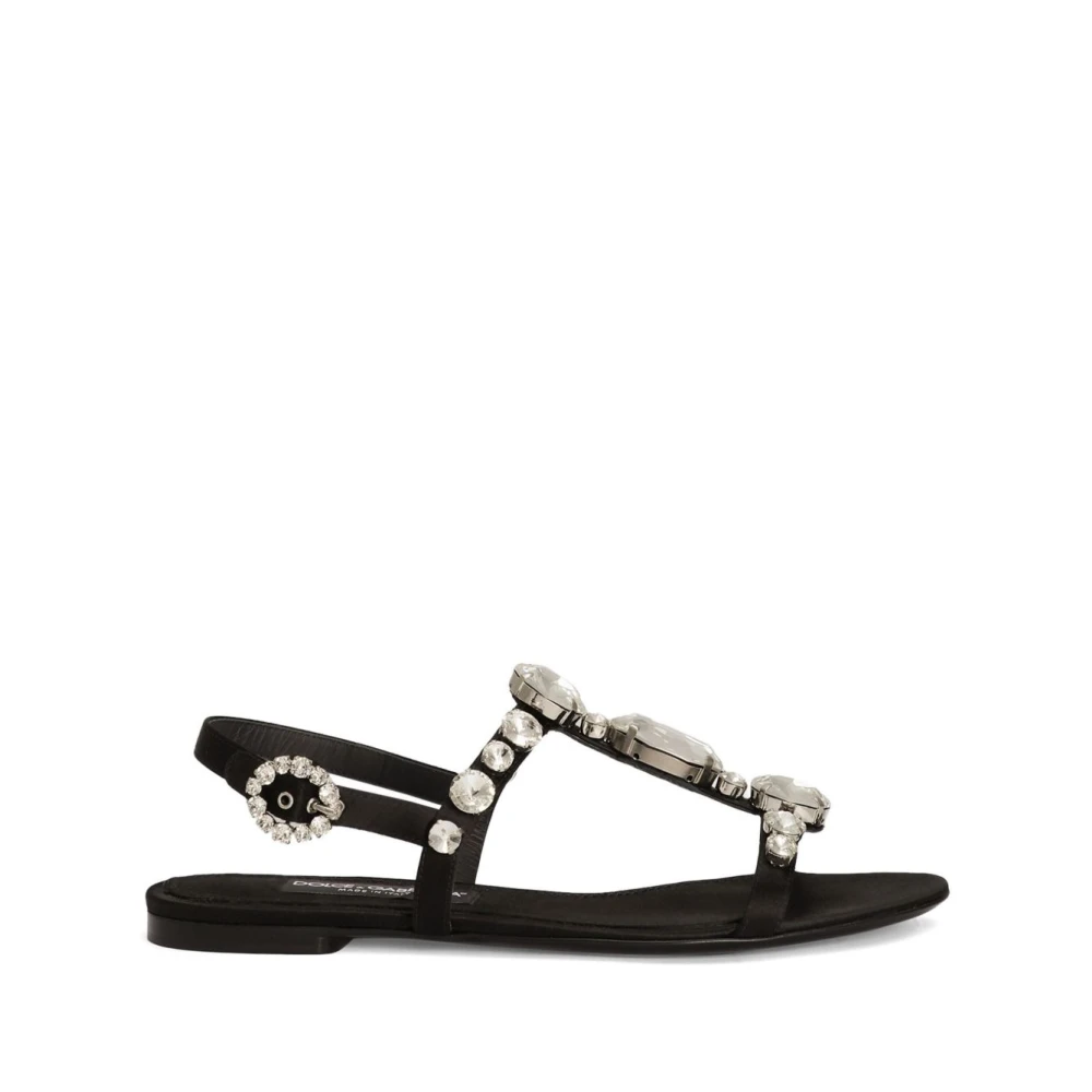 Dolce & Gabbana , Flat Sandals, Female, Black, 4 Uk, Black Sandals For Women Summer Style