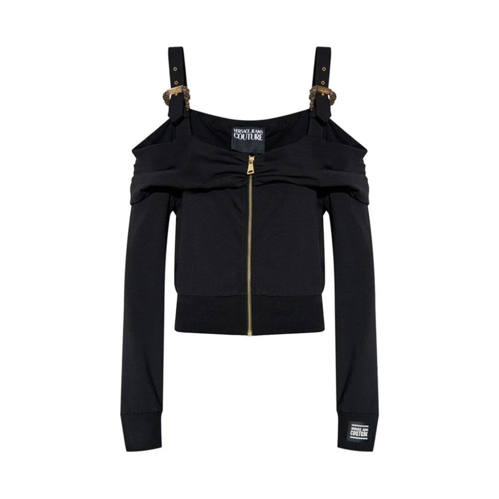 Versace Jeans Couture Zwarte Logo Gesp Sweatshirt met Rits Black Dames