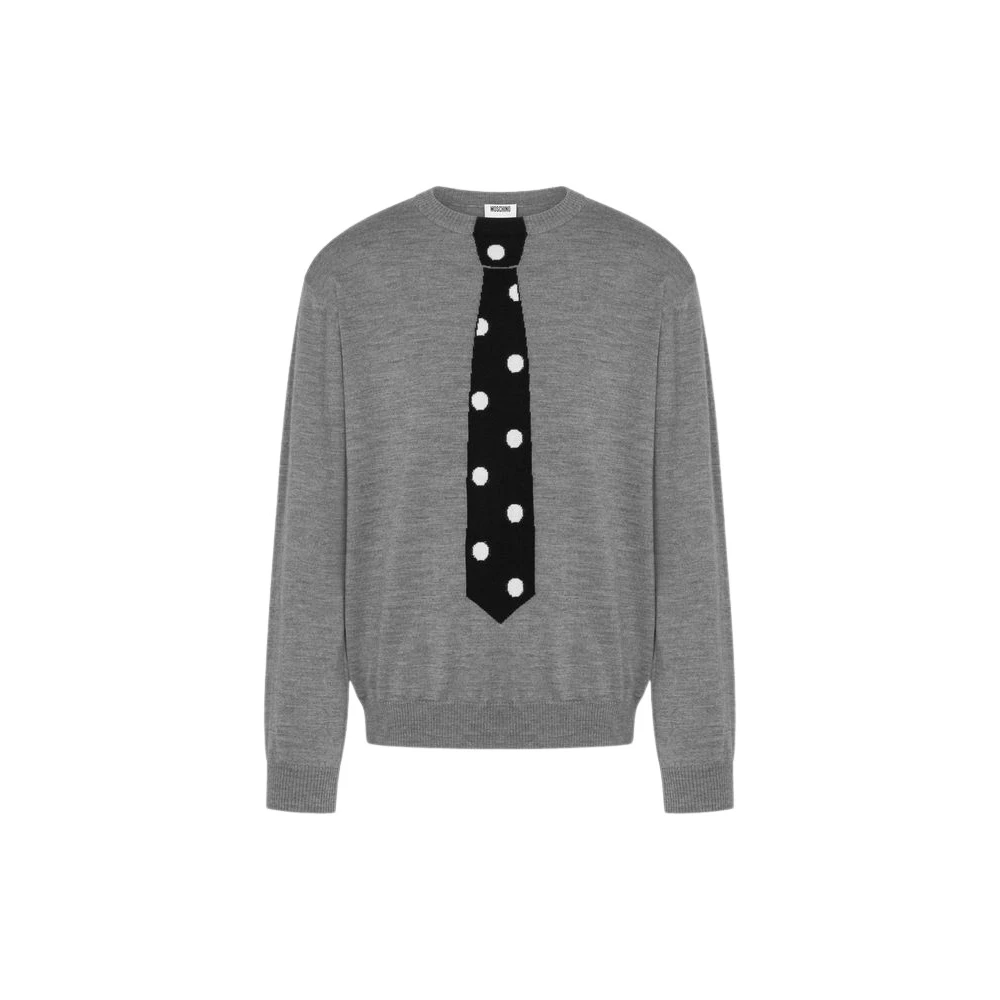 Moschino Men's Gray Extra-Fine Merino Wool Pullover With Intarsia