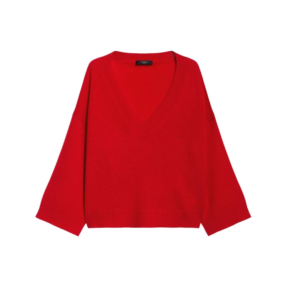 Max Mara Weekend Kashmir Oversized V-ringad Tröja Röd Red, Dam