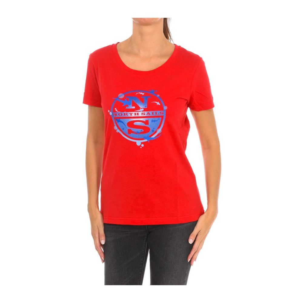North Sails Women's Red T-Shirts, S, Short Sleeve T-Shirt With Ribbed Neckline