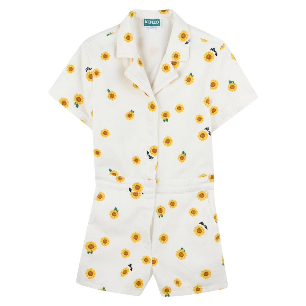 Kenzo Girls Multicolor Sunflower Playsuit In Ivory