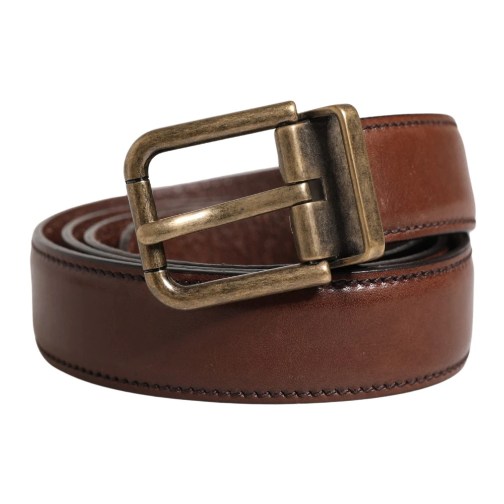 Dolce & Gabbana Men's Brown Belts, One Size, Classic Leather Metal Buckle Belt