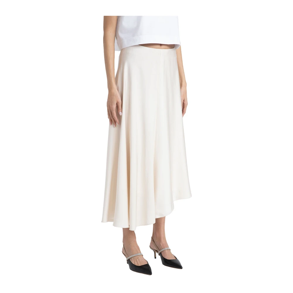 PESERICO Asymmetrische viscose satijnen midi-rok Beige Dames