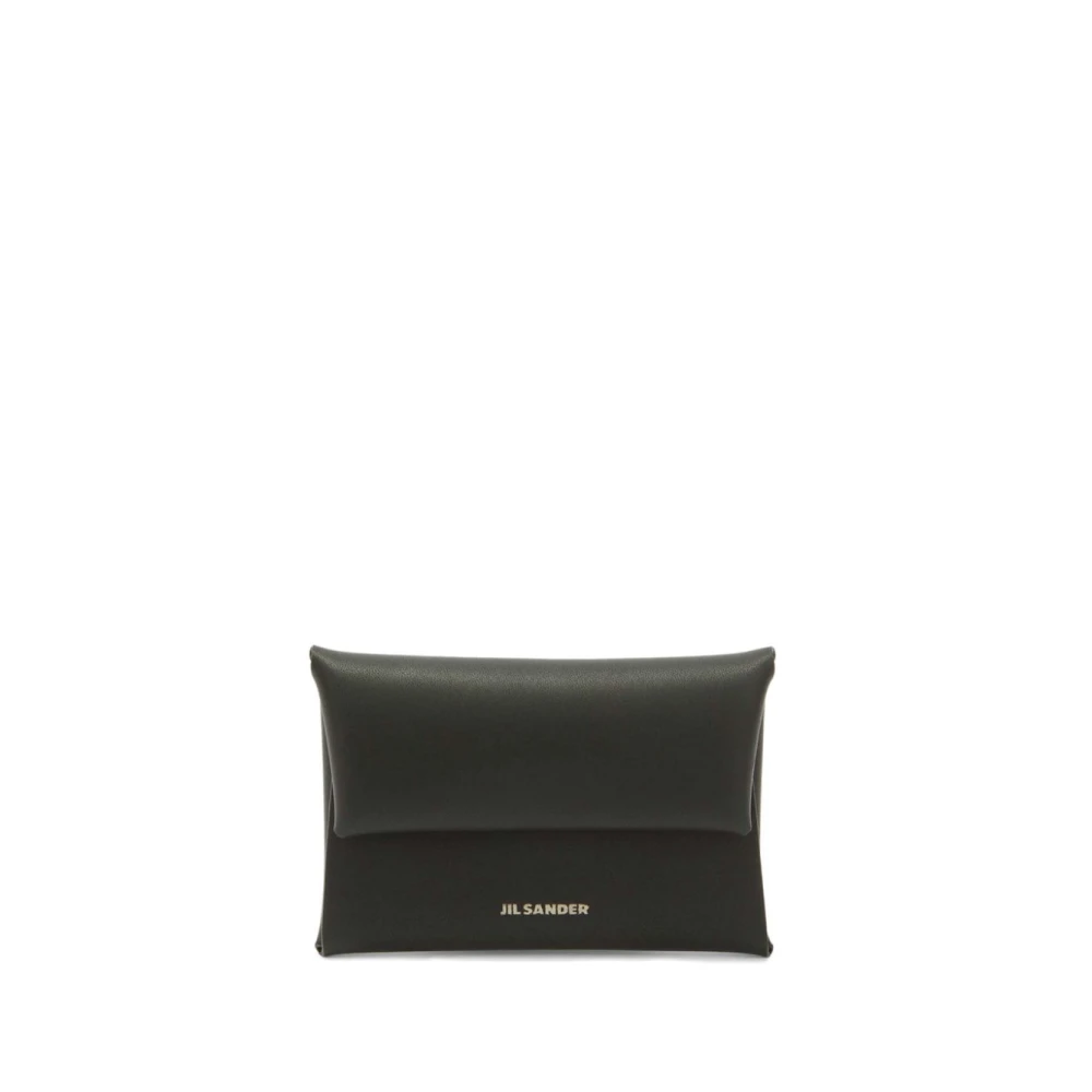 Jil Sander Geperste Leren Muntportemonnee met Drukknoopsluiting Black Heren