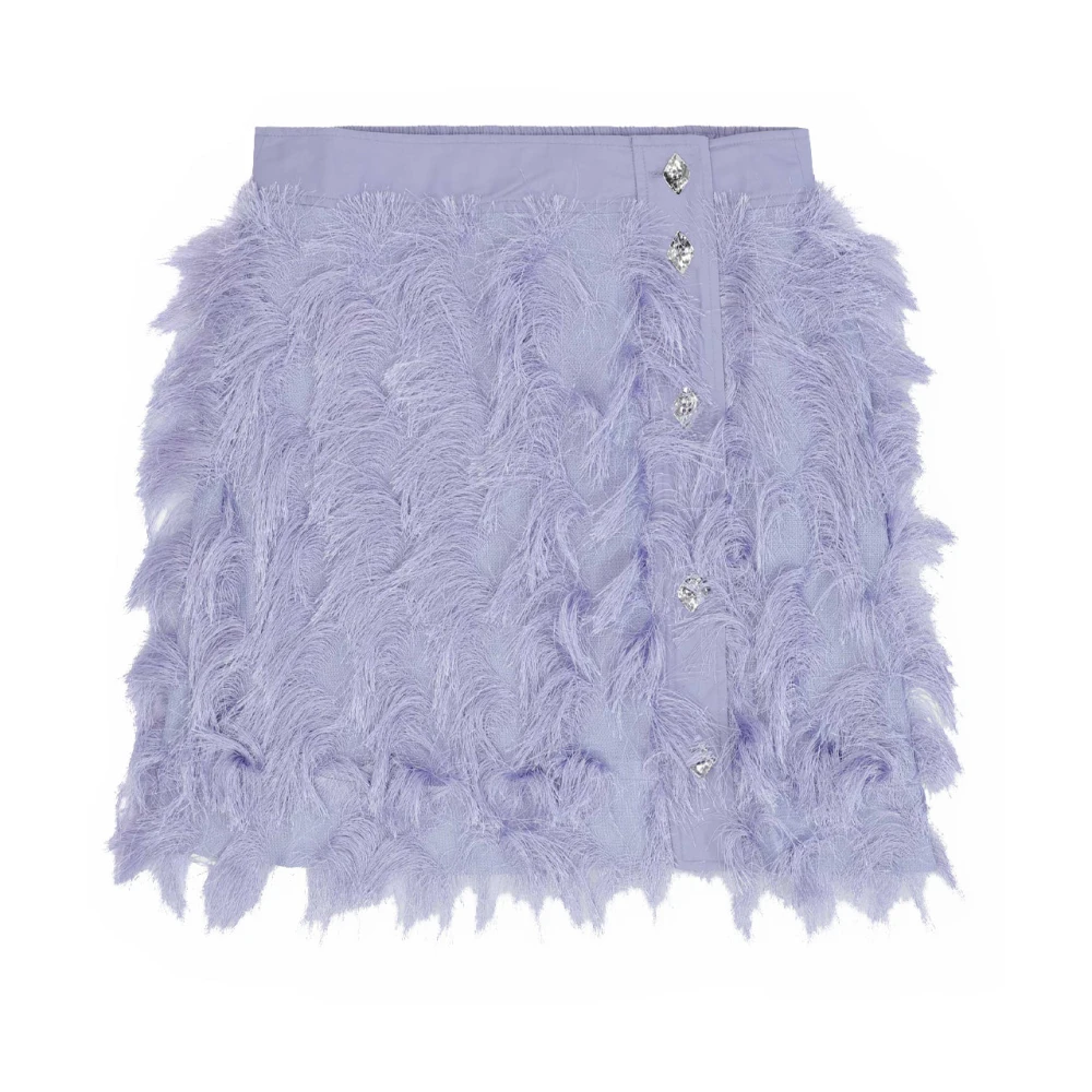 Ganni Fringed Mesh Rok Purple Dames