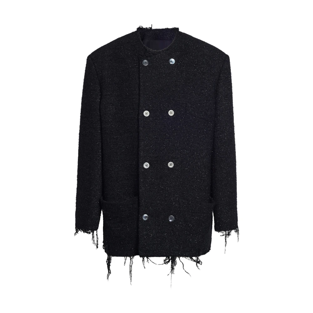 Magliano Metallic Tweed Double-Breasted Jas Black Heren