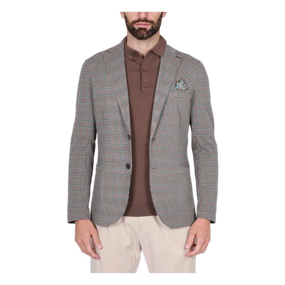BOB Bruine Jersey Micro Patroon Blazer Jas Multicolor Heren