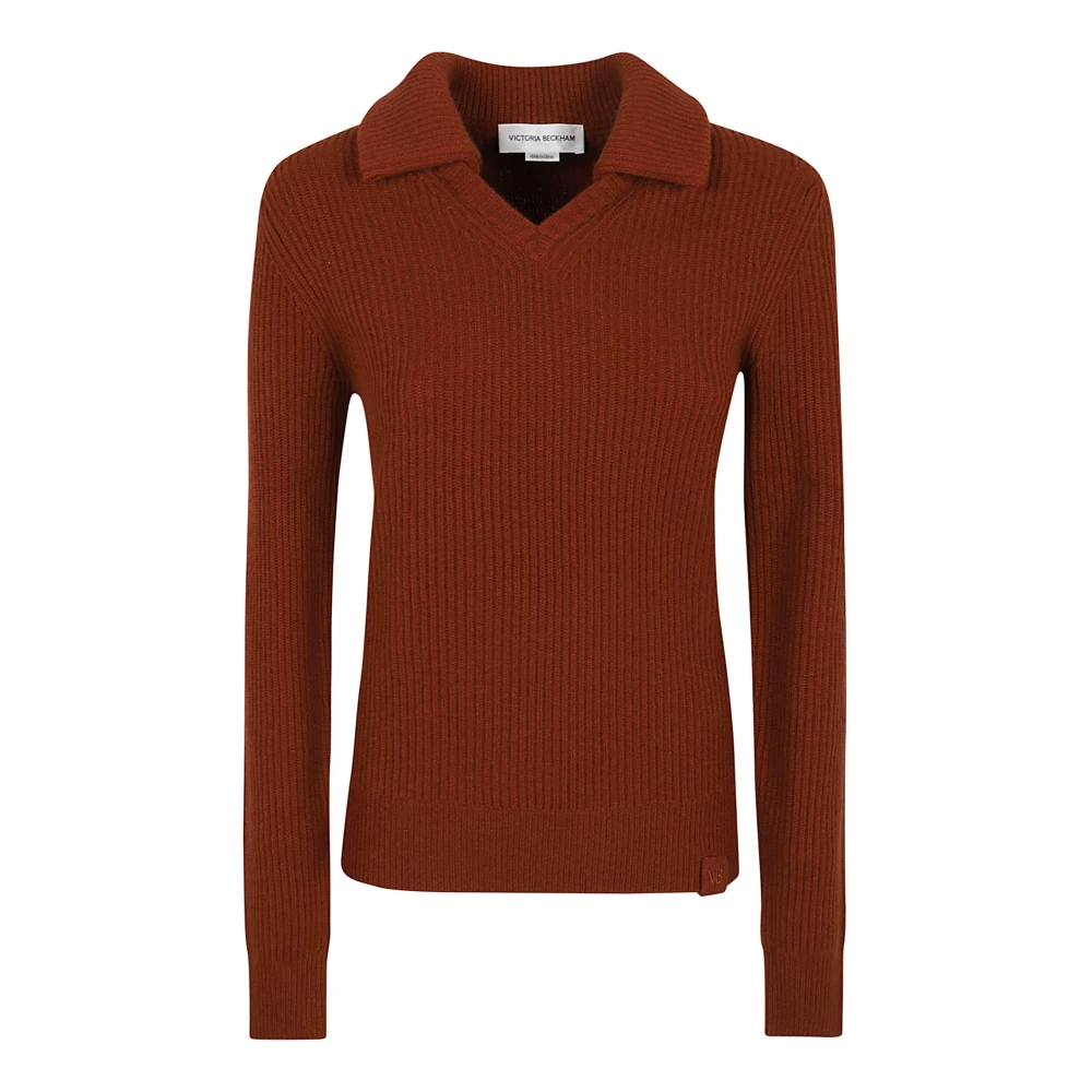 Victoria Beckham Bruine Cashmere Ribgebreide Sweater Aw24 Brown Dames
