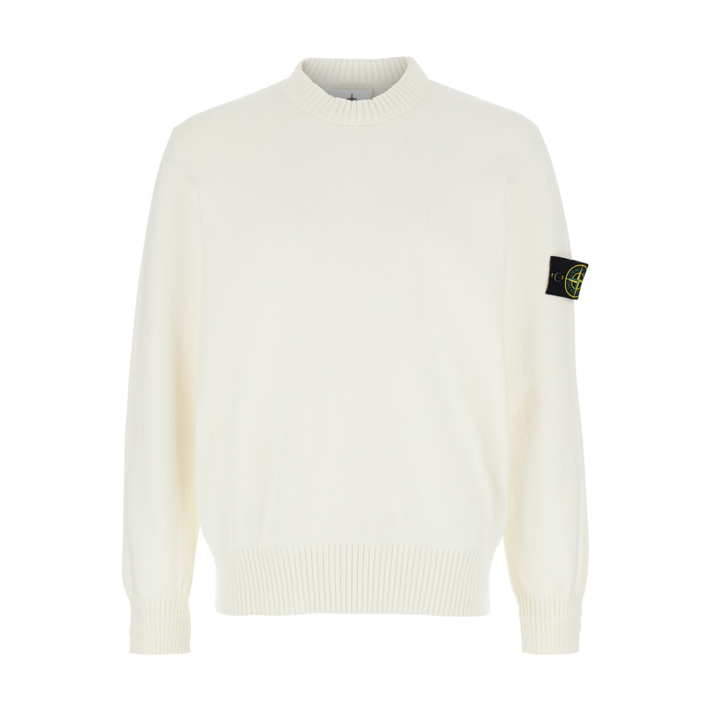 Witte Ronde Hals Gebreide Trui voor Mannen Stone Island Sweaters Miinto.be