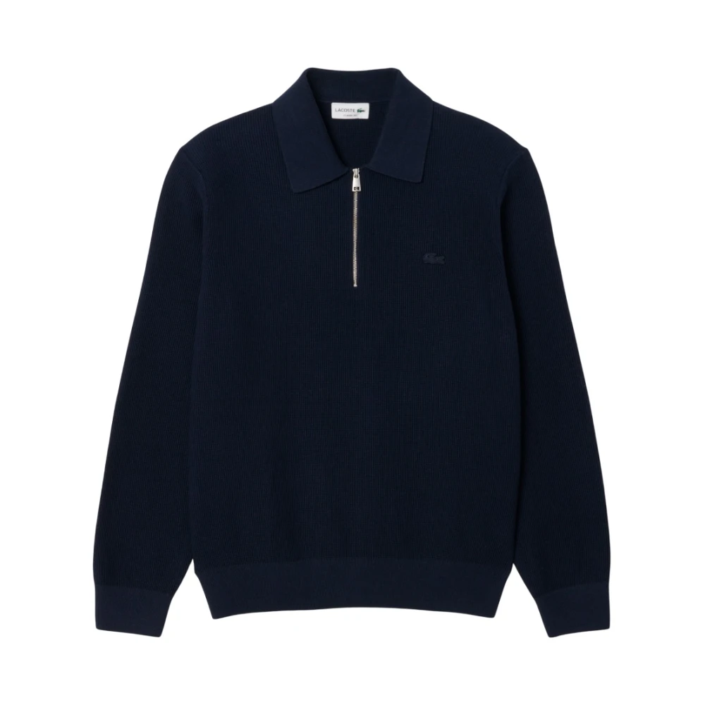 Lacoste Blå Ah5187 Tröja Med Halv Dragkedja Och Polokrage