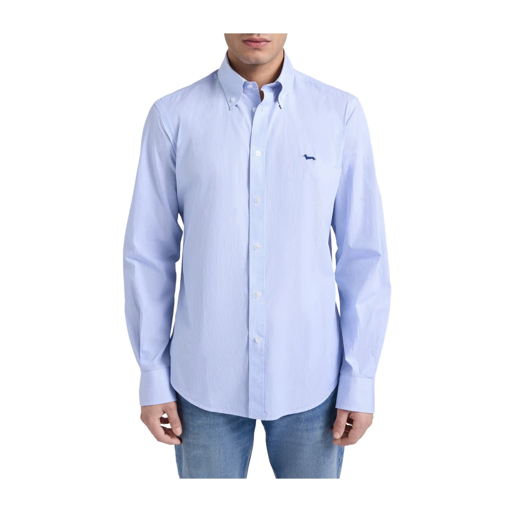 Harmont & Blaine Blue Casual Shirts, Male, Xl, Micro-Stripe Button-Down Shirt