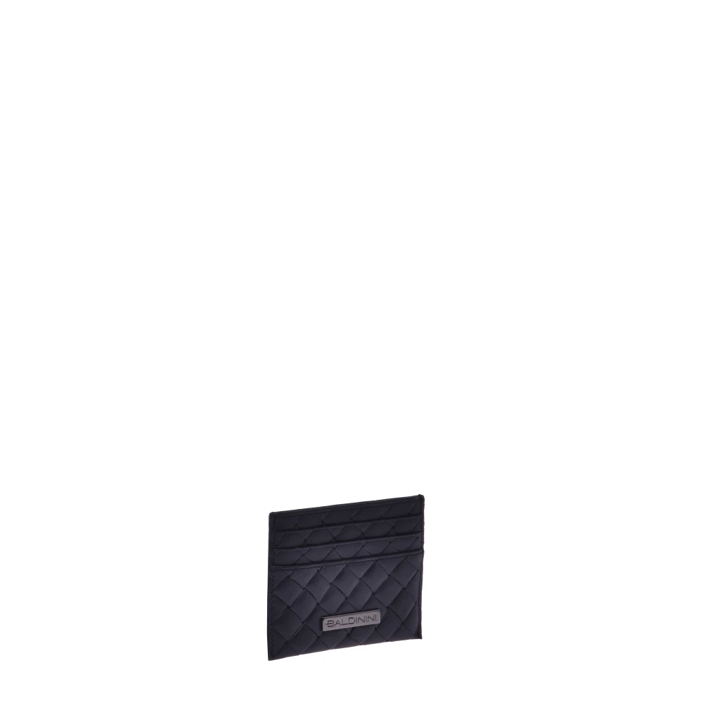 Baldinini Card holder in black leather with woven print Black Heren
