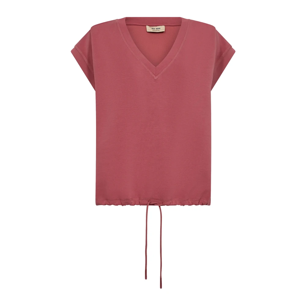 MOS MOSH Korte mouw V-hals Sweatshirt Faded Rose Pink Dames