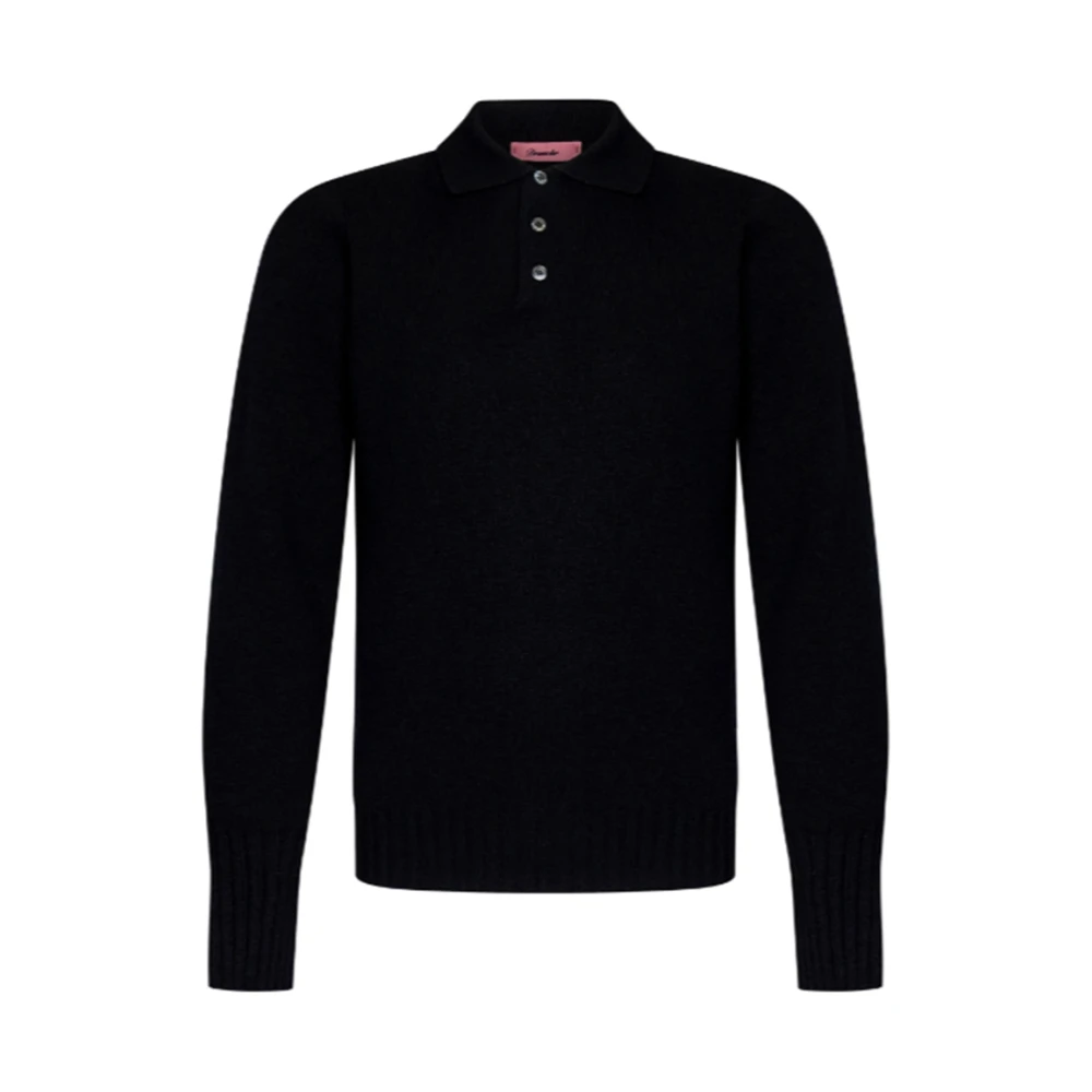 Drumohr Wollen Polo Shirt in Zwart Black Heren
