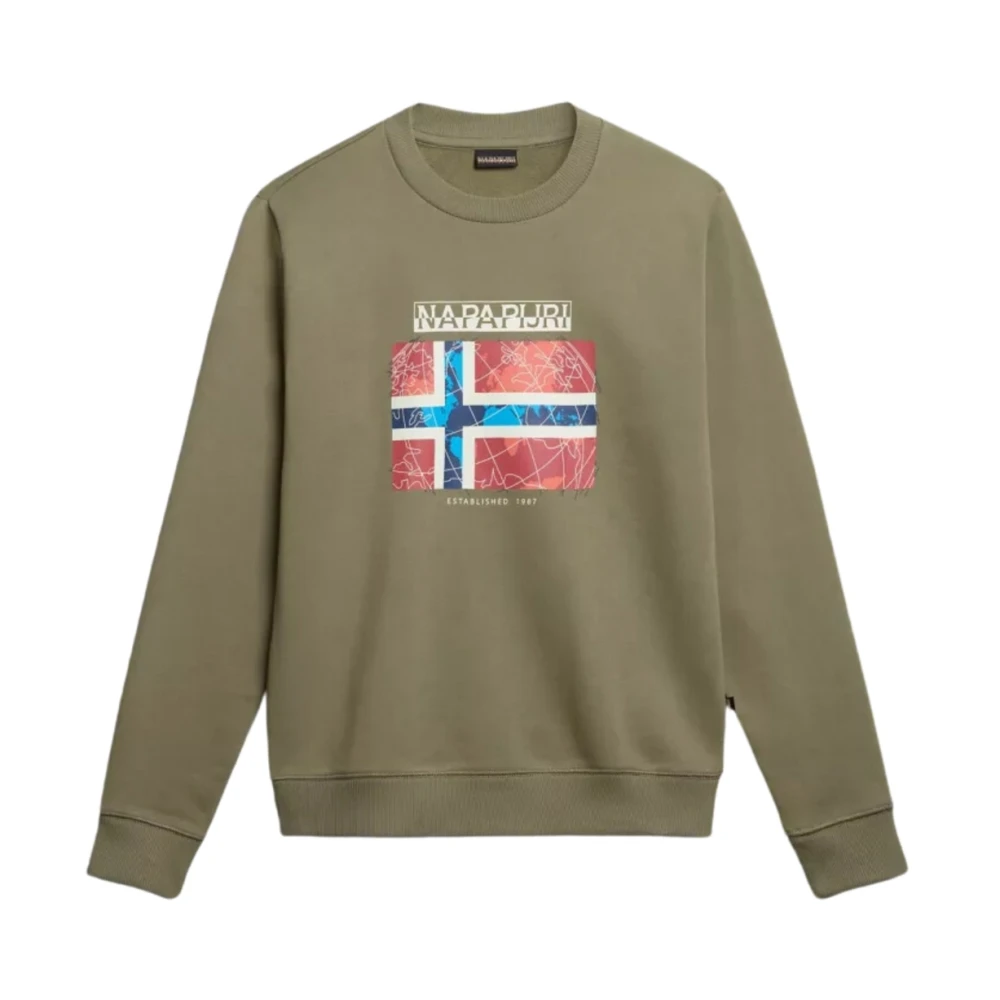 Napapijri Men's Green Sweatshirts, 2XL, Cotton Long Sleeve Jumper